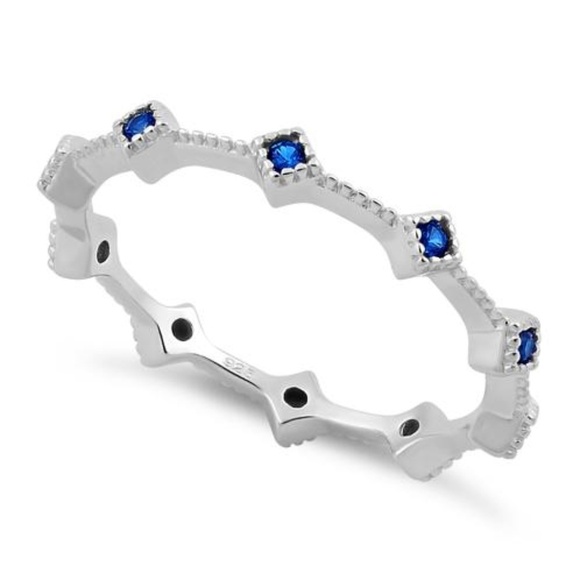 NWOT Sterling Silver Eternity Thin Blue Spinel CZ Ring size 5 and 6 - Picture 3 of 14